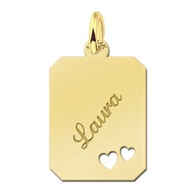 Gouden naamplaatje met hartjes - 603256