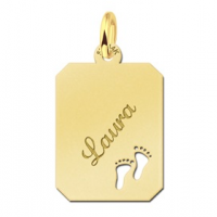 Gouden naamplaatje gegraveerd met voetjes - 603257 Gouden naamplaatje gegraveerd met voetjes - 603257