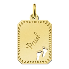 Gouden plaatje met naam met voetjes - 603258