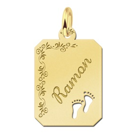 Gouden naamplaatje met bloemmotief en voetjes - 603259