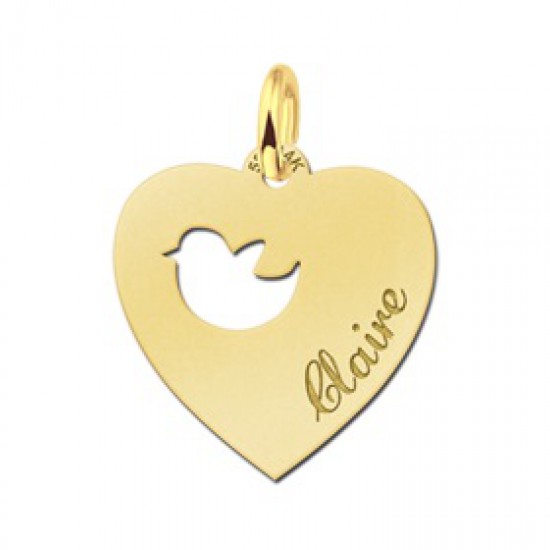 Gouden hangertje hart met vogeltje - 603321
