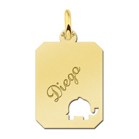 Gouden hanger recht met olifant - 603326