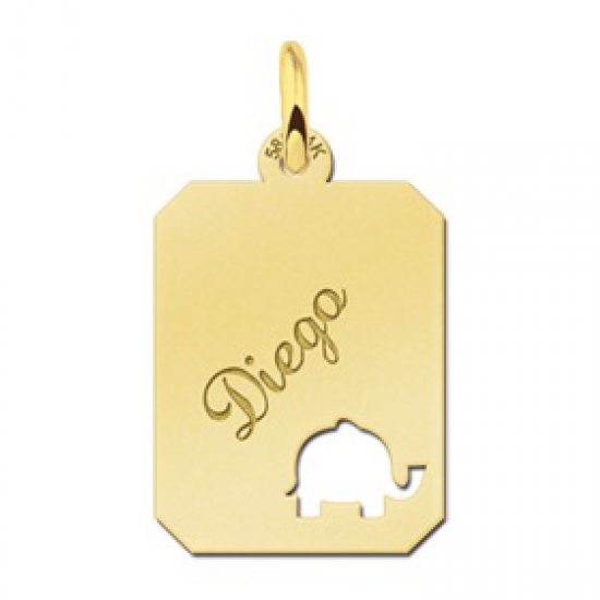 Gouden hanger recht met olifant - 603326