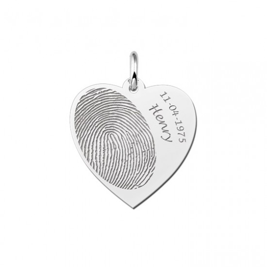 Zilveren hart sieraad met vingerafdruk en naam en datum - 603335