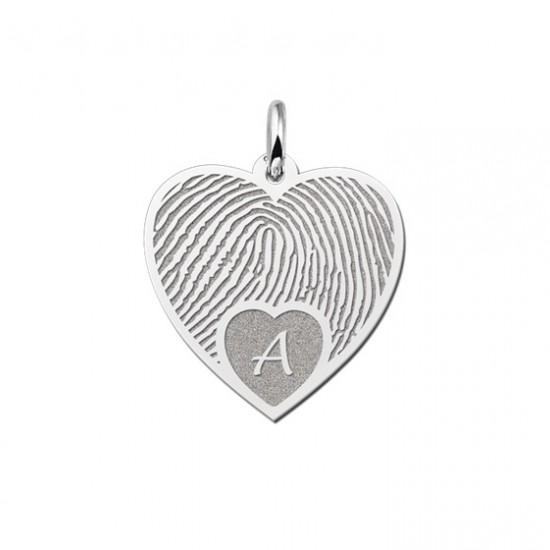Zilveren vingerafdruk sieraad hart met initiaal - 603338