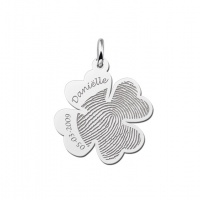 Zilveren vingerafdruk hanger klaver met naam en datum - 603350 Zilveren vingerafdruk hanger klaver met naam en datum - 603350