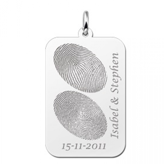 Zilveren hanger dogtag twee vingerafdrukken - 603353