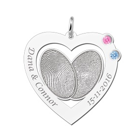 Zilveren vingerafdruk hanger met swarovski geboortestenen - 603358