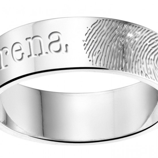 Zilveren ring met vingerafdruk en naam - 6 mm vlak - 603362