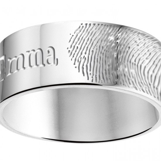 Zilveren ring met vingerafdruk en naam - 8 mm vlak - 603363