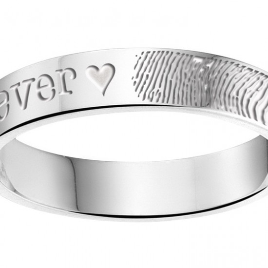Zilveren ring met vingerafdruk en naam - 4 mm vlak - 603367