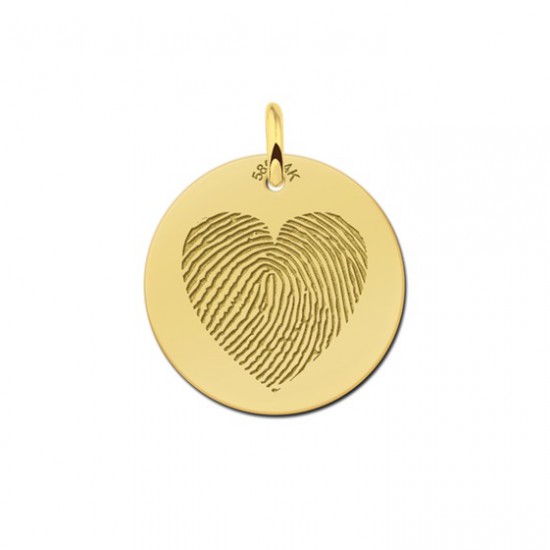 Ronden gouden hanger met vingerafdruk in hartvorm - 603379