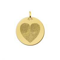 Ronden gouden hanger met twee vingerafdrukken in hartvorm - 603382 Ronden gouden hanger met twee vingerafdrukken in hartvorm - 603382