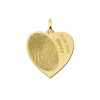 Gouden hart sieraad met vingerafdruk en naam en datum - 603383 Gouden hart sieraad met vingerafdruk en naam en datum - 603383