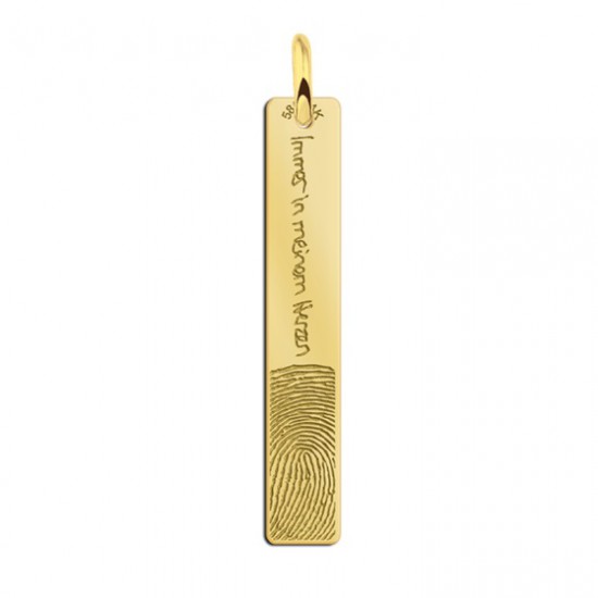 Gouden bar hanger met vingerafdruk en eigen tekst - 603388