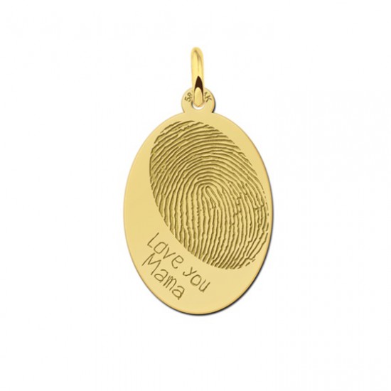 Gouden ovalen hanger met vingerafdruk en eigen tekst - 603389
