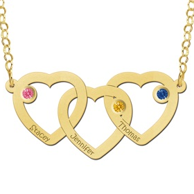 Gouden ketting drie harten met geboortesteen - 603447 Gouden ketting drie harten met geboortesteen - 603447
