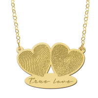 Gouden hanger met twee vingerafdrukken en eigen tekst - 603390 Gouden hanger met twee vingerafdrukken en eigen tekst - 603390