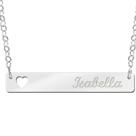 Zilveren Bar naamketting met Hartje - 603470