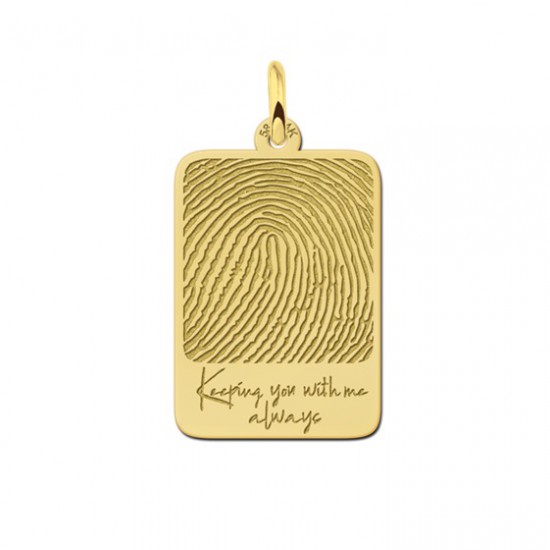 Gouden dogtag hanger met vingerafdruk en eigen tekst - 603391