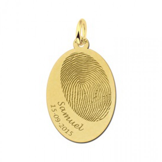 Gouden vingerafdruk sieraad naam en datum ovaal - 603396