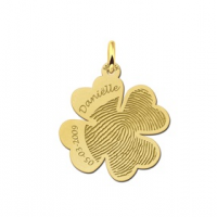 Gouden vingerafdruk hanger klaver met naam en datum - 603399 Gouden vingerafdruk hanger klaver met naam en datum - 603399