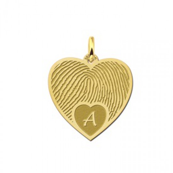 Gouden vingerafdruk sieraad hart met initiaal - 603400