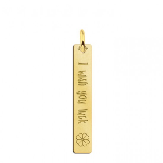 Gouden bar ketting hanger met gravure en klavertje - 603474