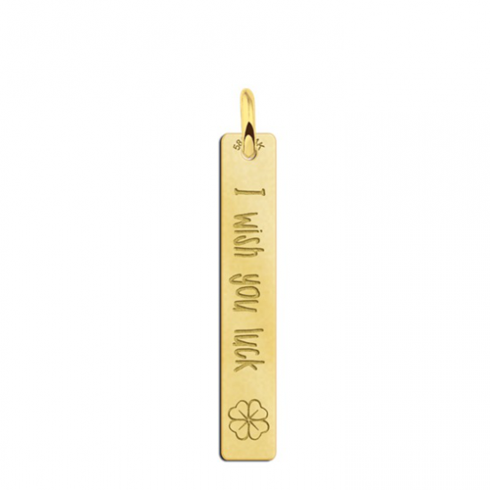 Gouden bar ketting hanger met gravure en klavertje - 603474