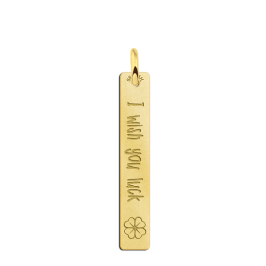 Gouden bar ketting hanger met gravure en klavertje - 603474