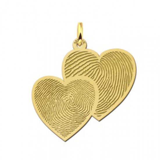 Gouden vingerafdruk hanger twee harten - 603406