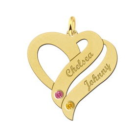 Gouden familiehanger twee namen met geboortestenen - 603439 Gouden familiehanger twee namen met geboortestenen - 603439