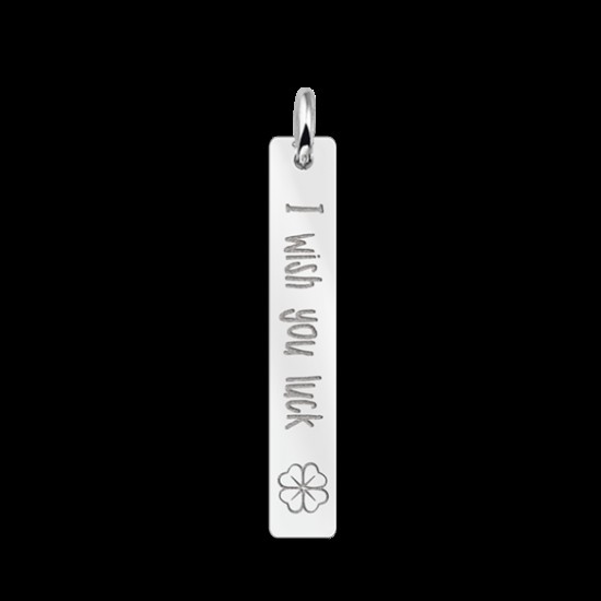 Zilveren bar ketting hanger met gravure en klavertje - 603462
