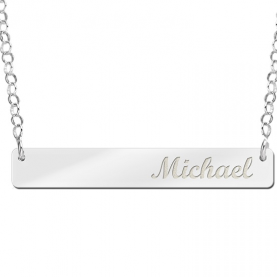 Zilveren Bar naamketting medium - 603469