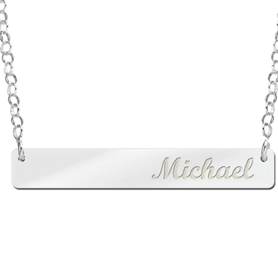 Zilveren Bar naamketting medium - 603469