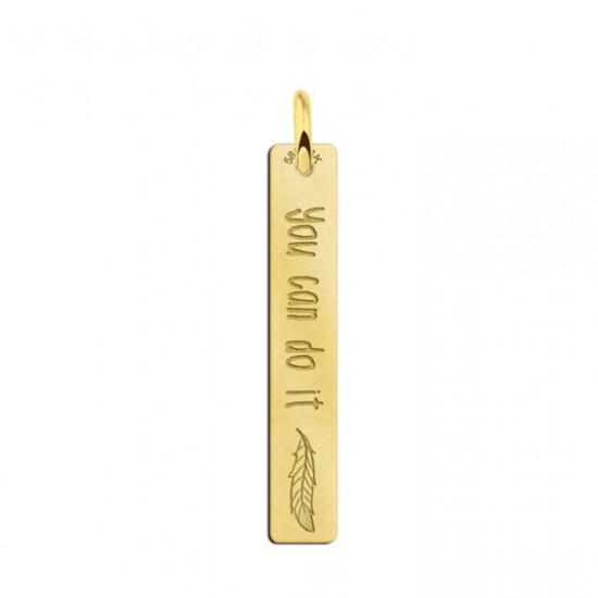 Gouden bar ketting hanger met gravure en veer - 603475