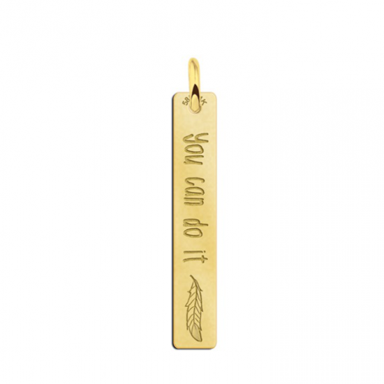 Gouden bar ketting hanger met gravure en veer - 603475