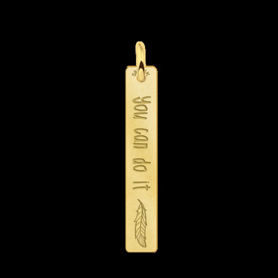 Gouden bar ketting hanger met gravure en veer - 603475