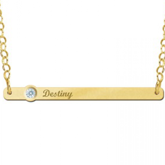 Gouden Bar naamketting met Zirkonia - 603478