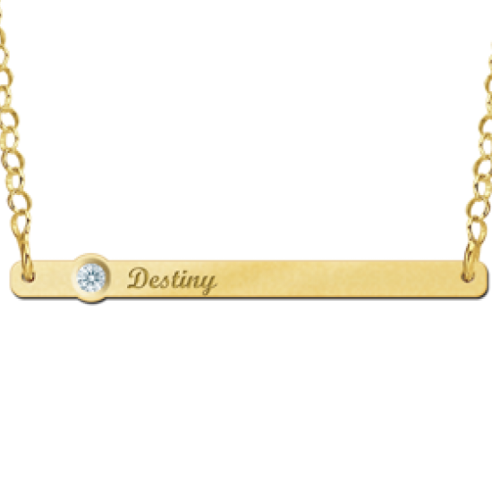 Gouden Bar naamketting met Zirkonia - 603478