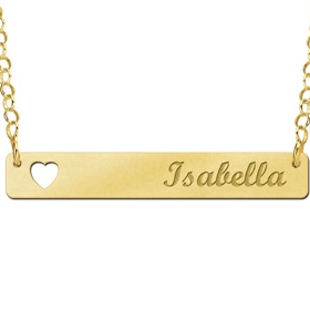 Gouden Bar naamketting met Hartje - 603482