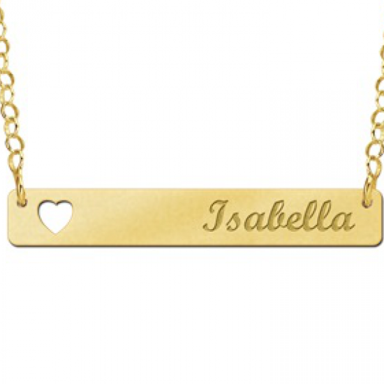 Gouden Bar naamketting met Hartje - 603482