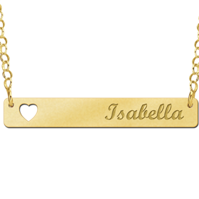Gouden Bar naamketting met Hartje - 603482