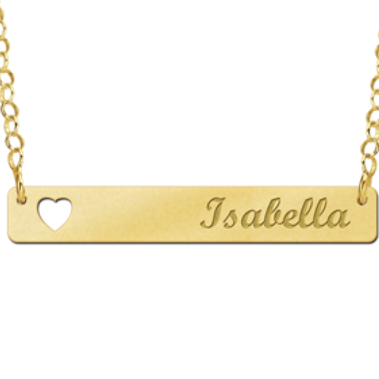 Gouden Bar naamketting met Hartje - 603482