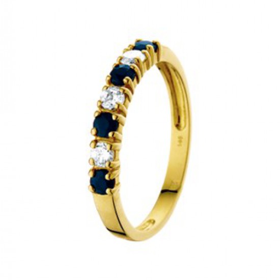14k gouden ring saffier en zirkonia - 604159