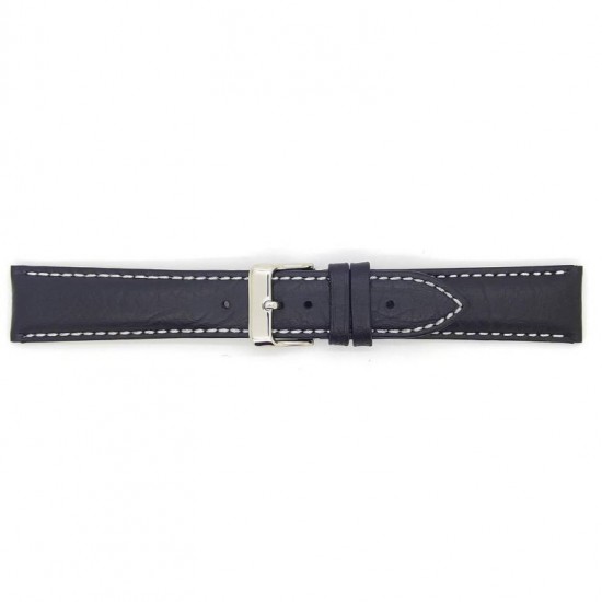 Genuine black calf leather neck watch strap with white stitching and smooth black lining. - 605392