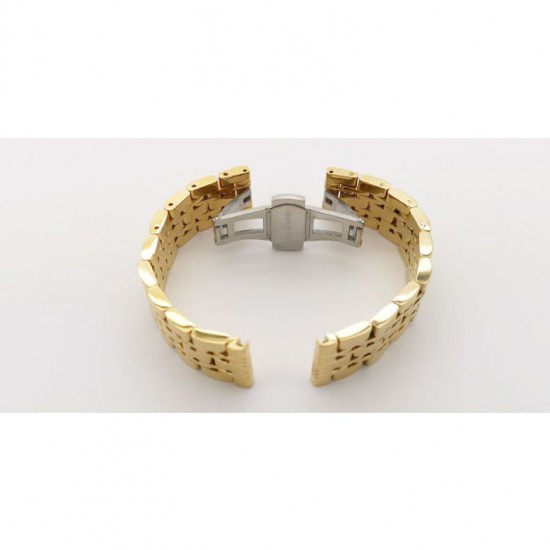 PVD gold stainless steel watch band with solid links and pin connection . All polished and with double folding clasp. - 606204