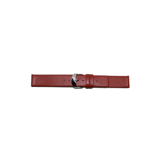 Plain soft calf leather watch strap PARALLEL (so not descending) with stainless steel buckle and soft nubuck lining. - 20002149