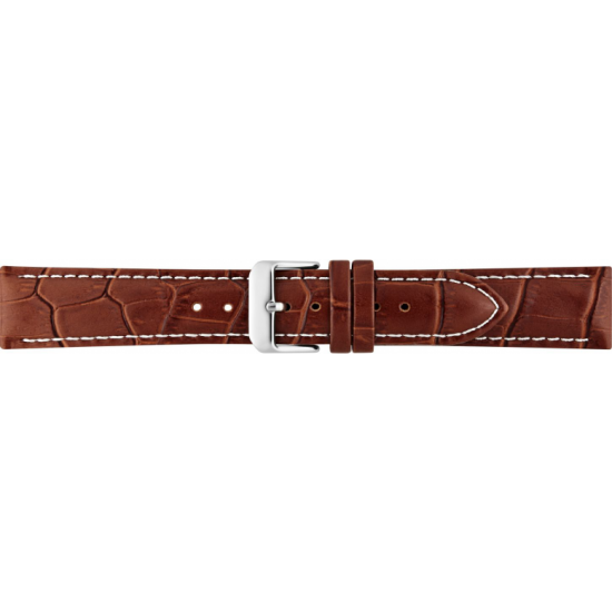 Alligator print calf leather watch strap, mat. With strong case and buckle connection, stitchinged loop and stainless steel buckle. This watch strap has soft leather lining and is super flexible. White stitching - 20002159