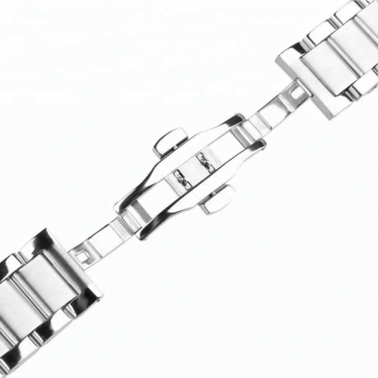 Solid stainless steel, watch band with mat and polished links and double folding clasp. - 20002175